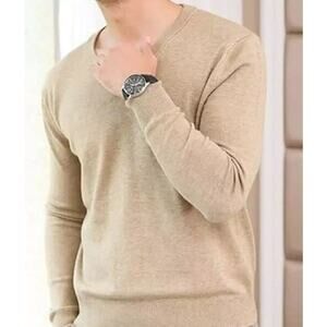 J. Crew Unisex Black Label Cashmere Cotton Camel Caramel V Neck Sweater Small